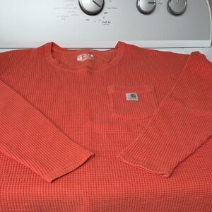 Carhartt Pocket Waffle Knit Long Sleeve Tee - Coral Orange Ladies